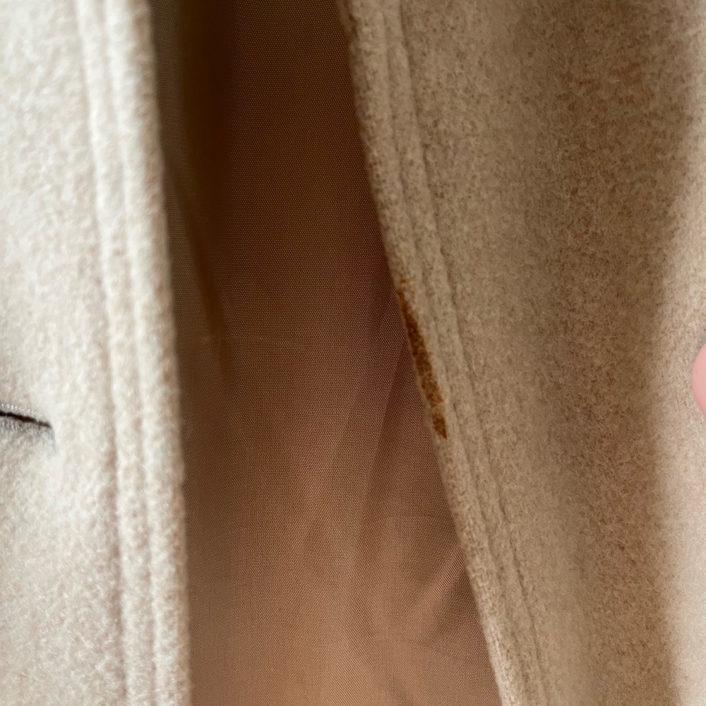 Women’s Beige Wool Blend Double Breasted Peacoat Belted Trench Coat Medium - Picture 13 of 15